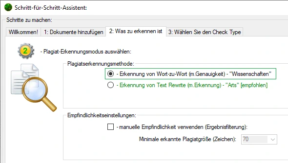 Vorgabe für „Wort-für-Wort-Übereinstimmung“