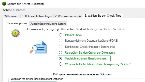 Mit einem einzelnen Dokument vergleichen
