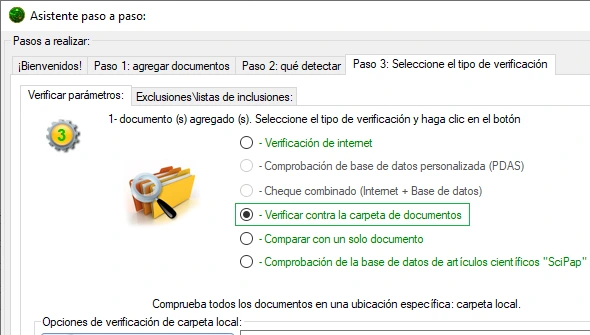 Opción 'Verificación de carpeta'