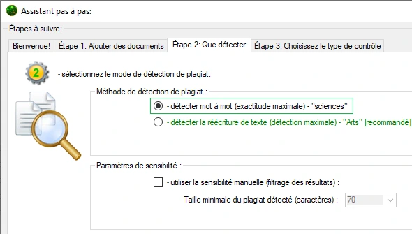 Préréglage pour « Correspondance mot à mot »