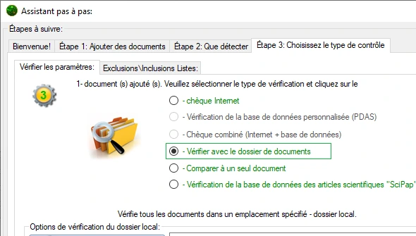 Option « Vérification des dossiers »