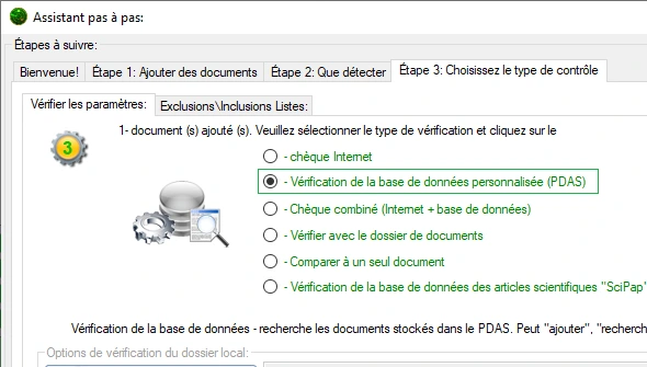 Vérification de la base de données PDAS