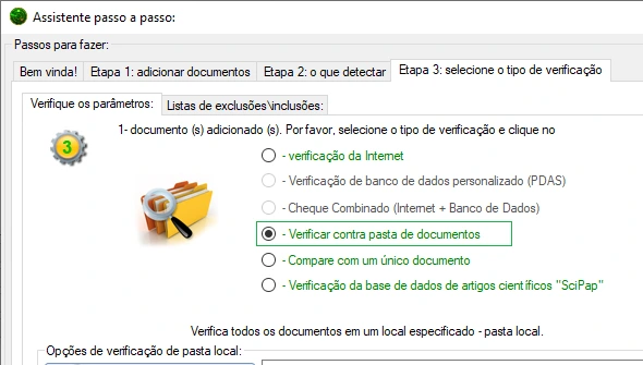 Opção 'Verificar pasta'