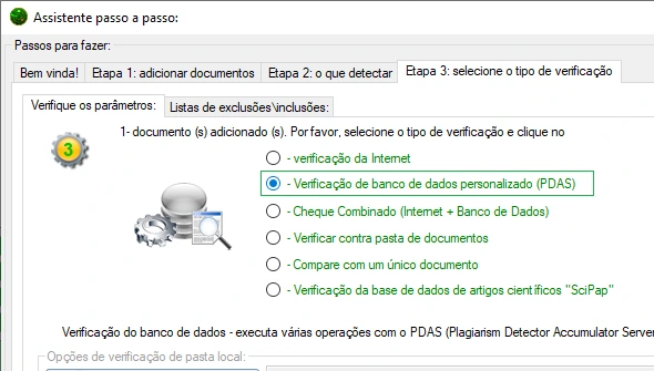 Verificação do banco de dados PDAS