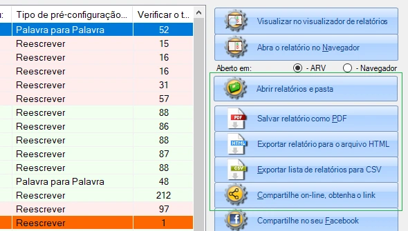Recurso de exportação de relatório de originalidade