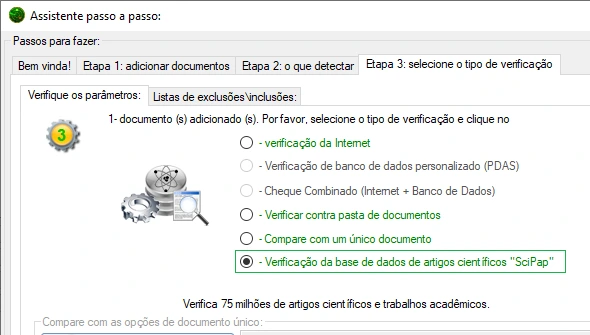 Verificação do banco de dados Sci-Pap