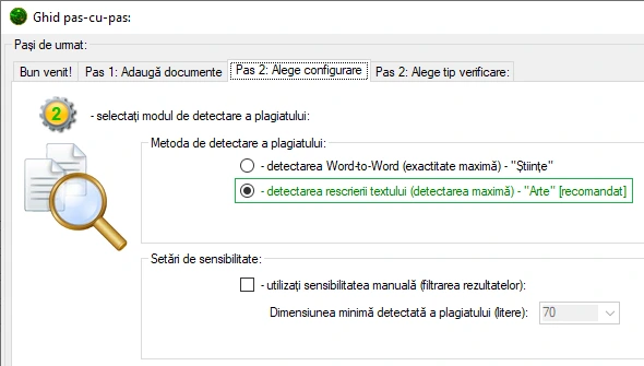 Presetare de detectare „Rescrierea textului”.