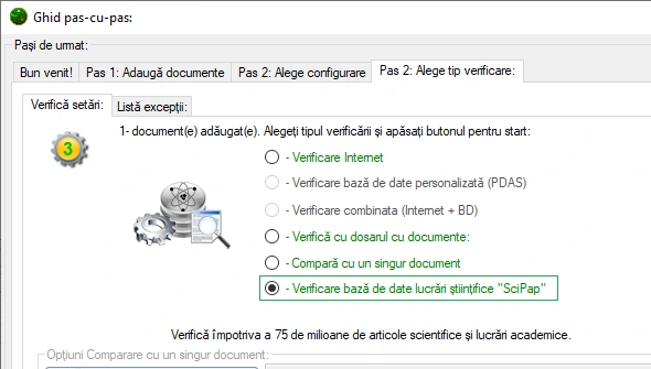 Verificarea bazei de date Sci-Pap